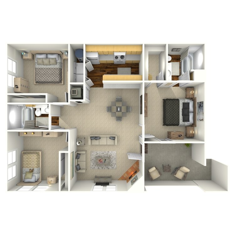 Floor plan image of Three Bedroom Two Bath