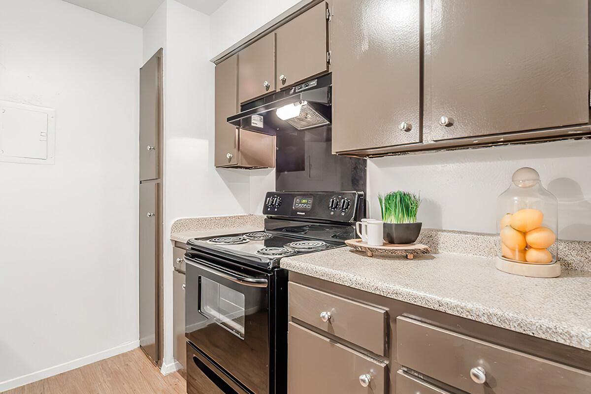 a kitchen with a stove and a sink