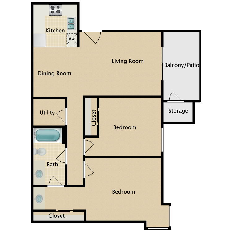 Floor plan image of Two Bedroom One Bath B1 Garden Home
