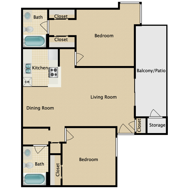 Floor plan image of Two Bedroom Two Bath B2