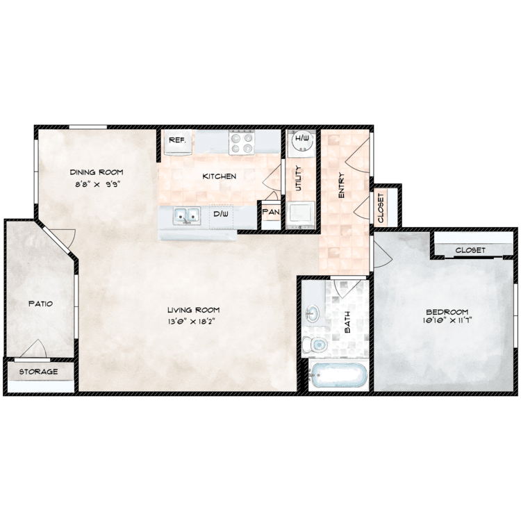 1X1 floor plan image