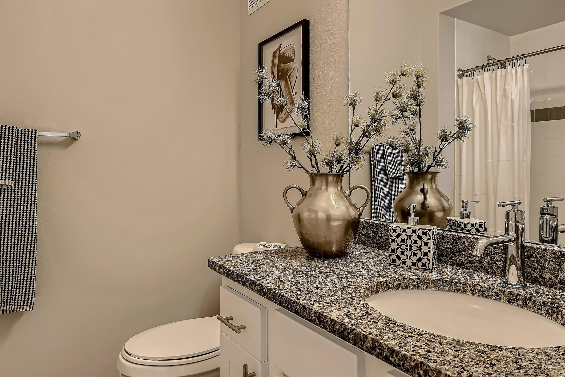 a room with a sink and a mirror