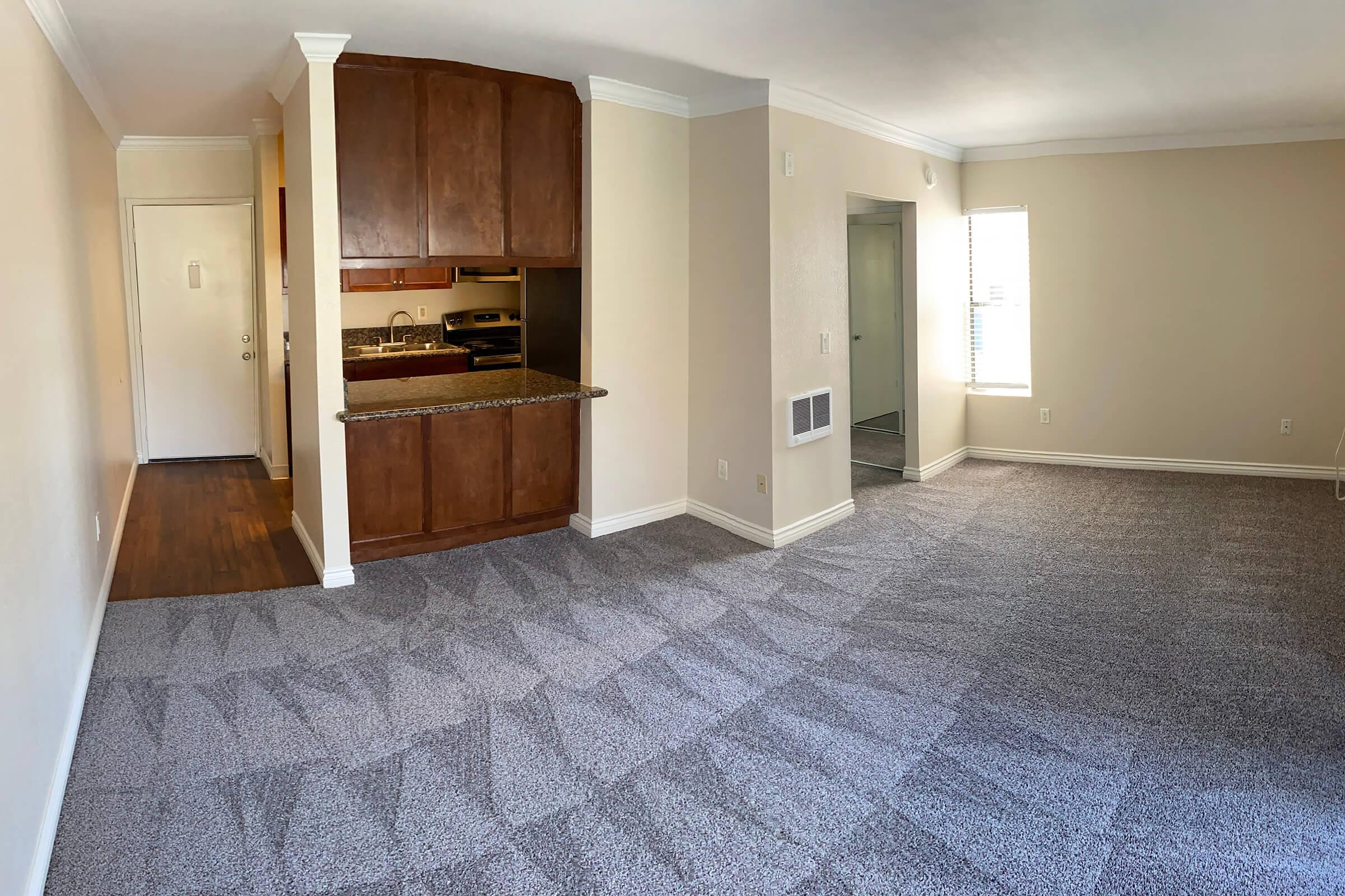 carpeted living room and hallway