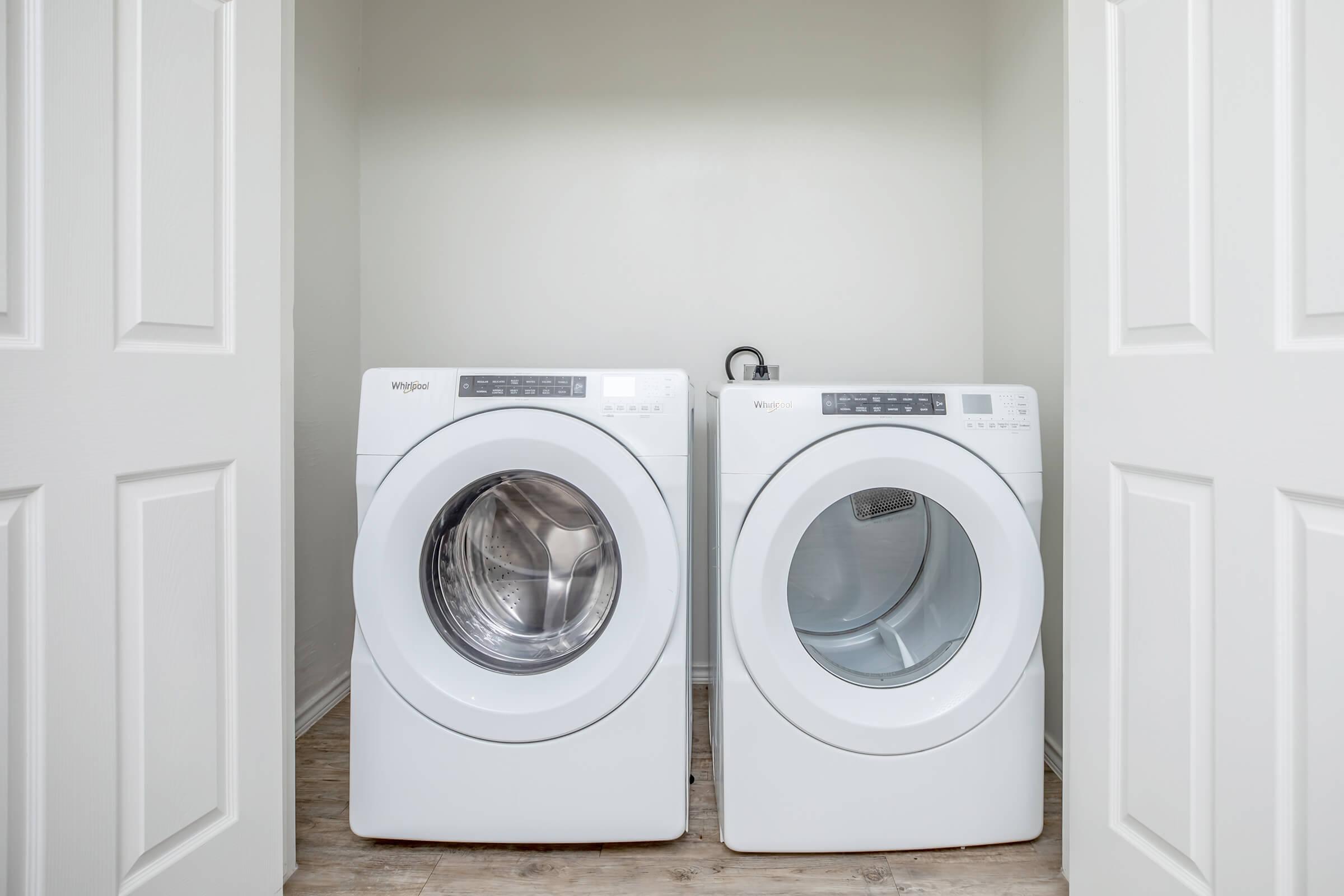 a washer in front of a door