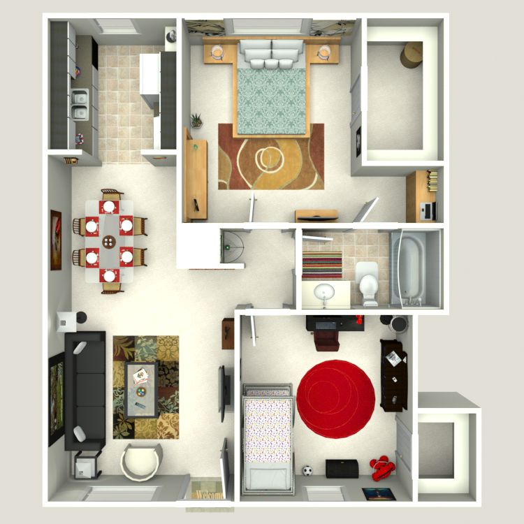 Floor plan image of 2 Bed 1.5 Bath Flat