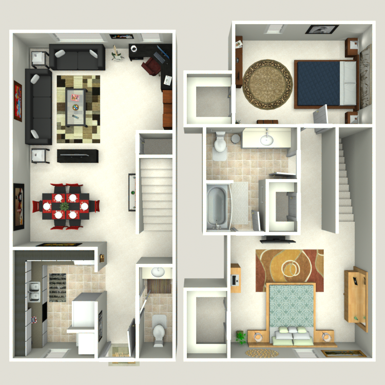 Floor plan image of 2 Bed 1.5 Bath Th A
