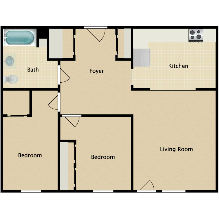 Floor plan image of 2 Bed 1 Bath