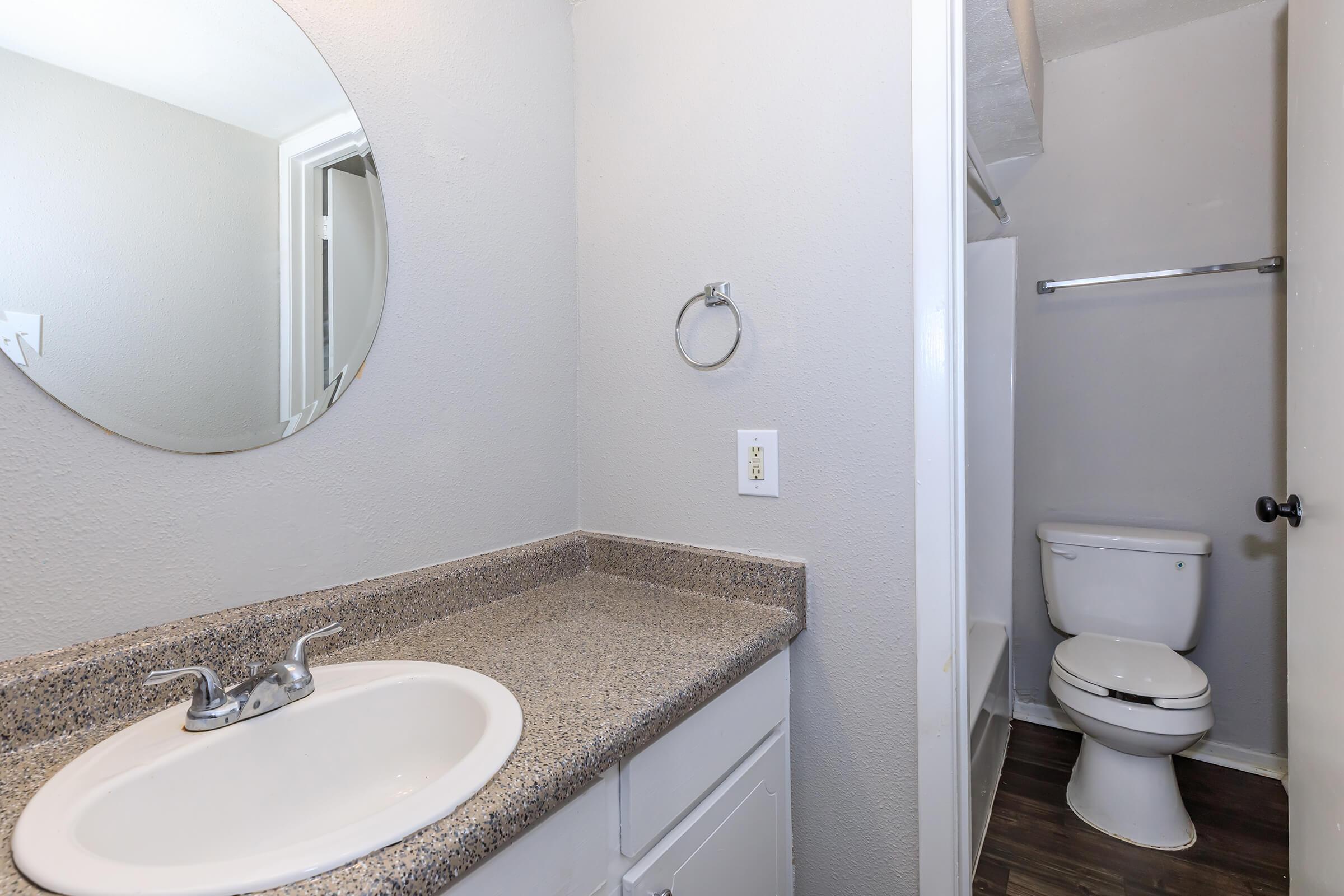 CLASSY COUNTERTOPS IN CHIC BATHROOM