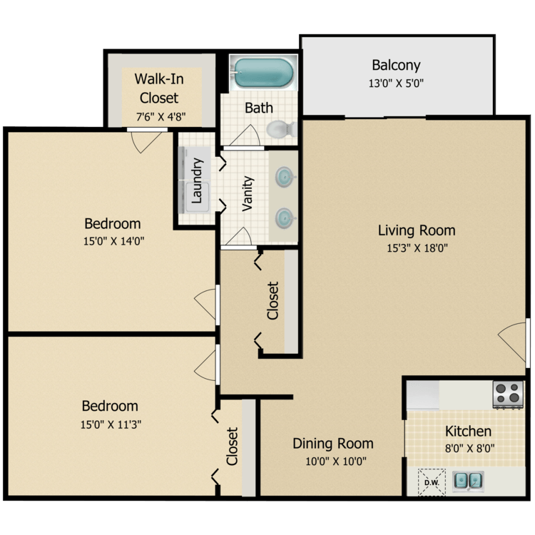 Floor plan image of 2 Bed with Washer & Dryer