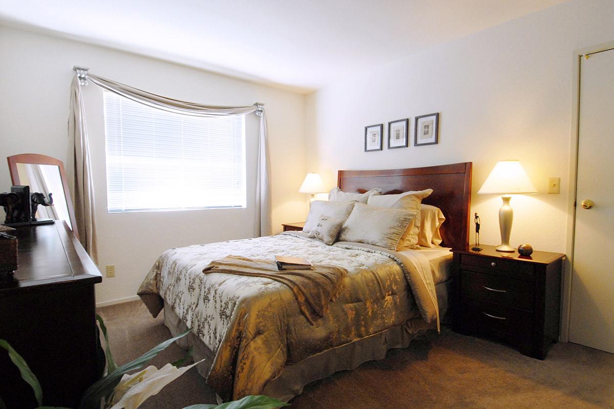 a bedroom with a large bed in a hotel room