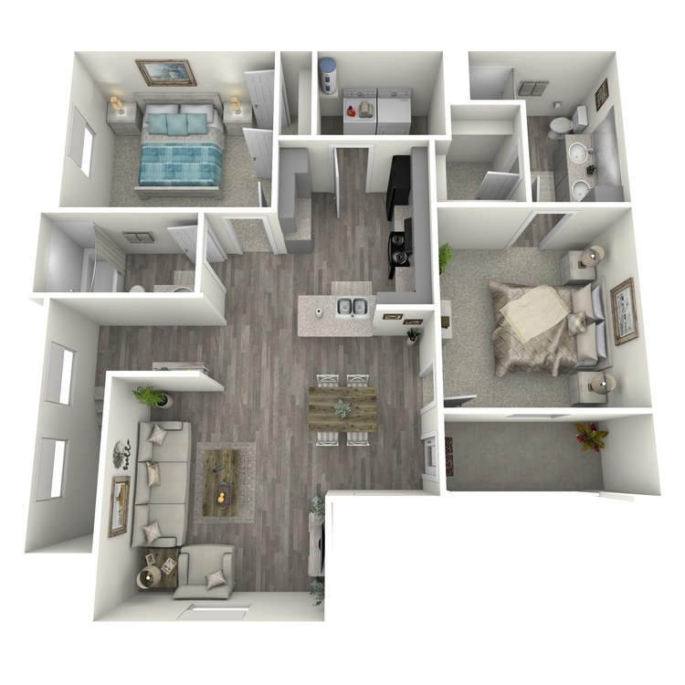 Floor plan image of 2 Bed 2 Bath B1-U