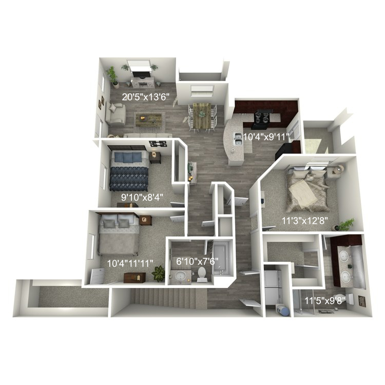 Floor plan image of 3 Bed 2 Bath C1-U