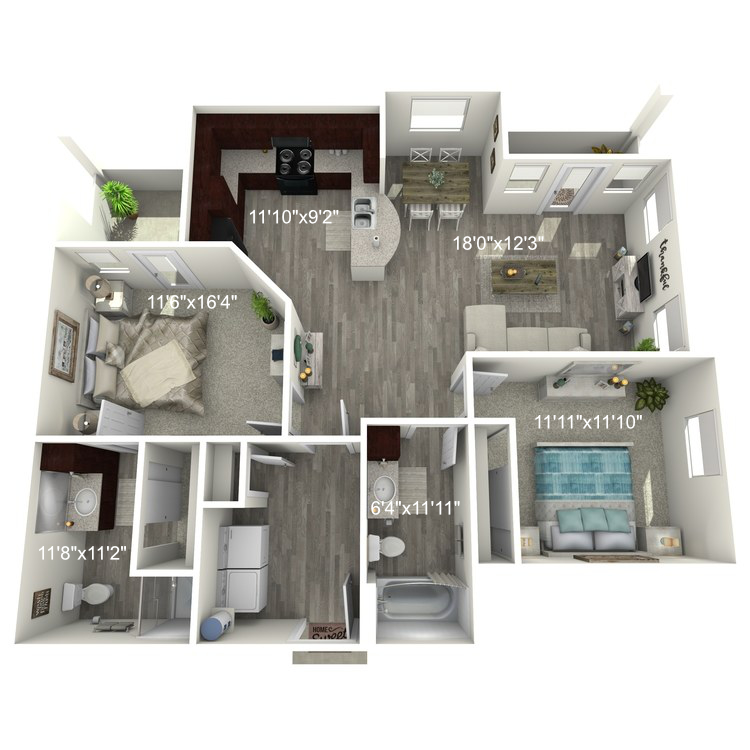 Floor plan image of 2 Bed 2 Bath B2-L-ADA