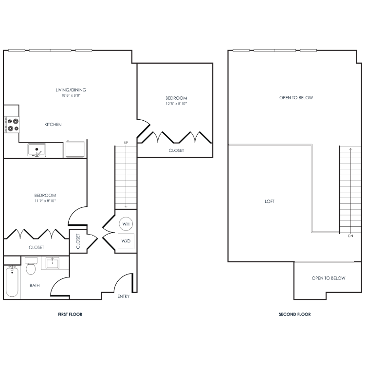 2 Bedroom Loft 22J floor plan