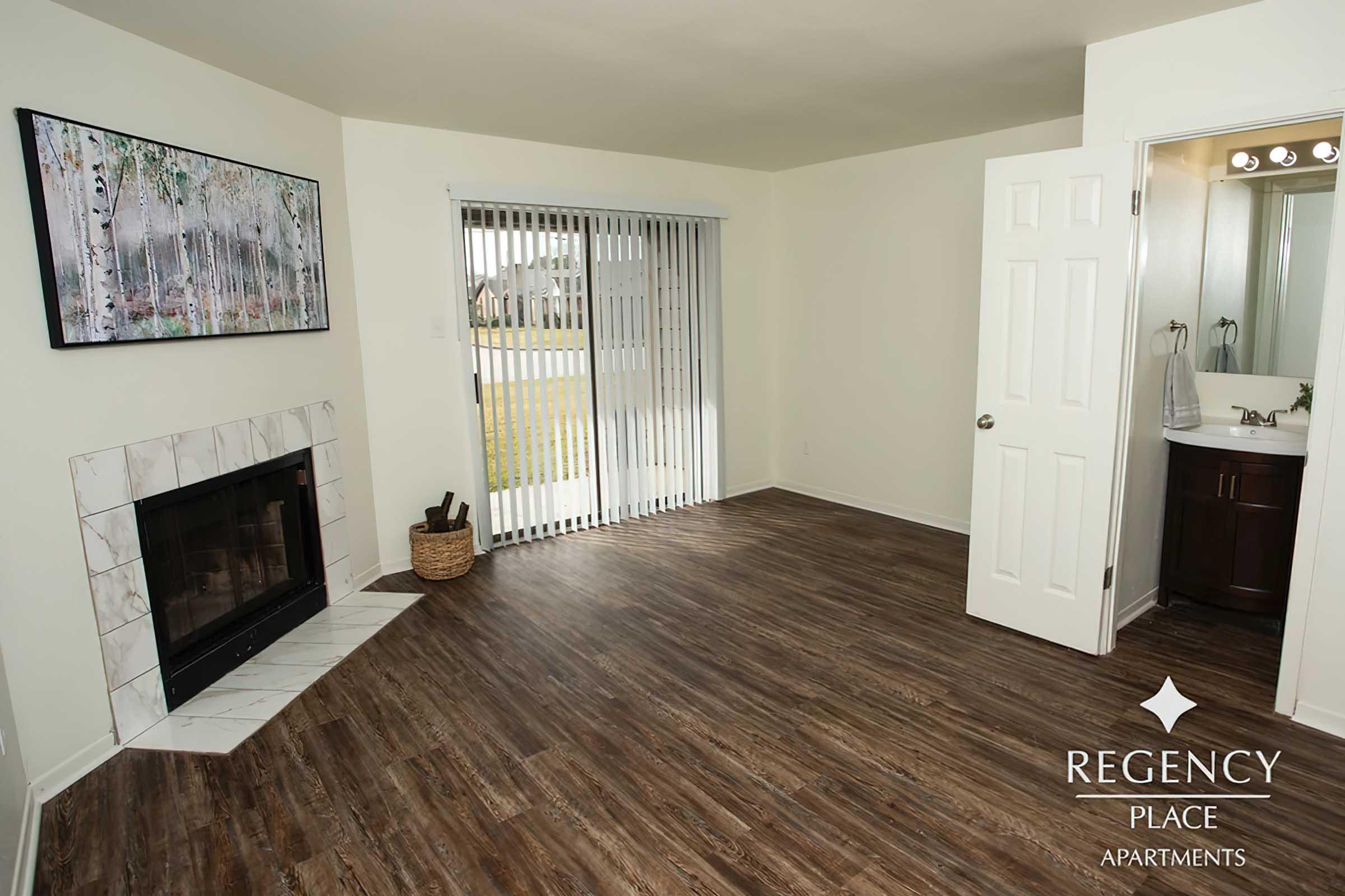 a living room with a wood floor