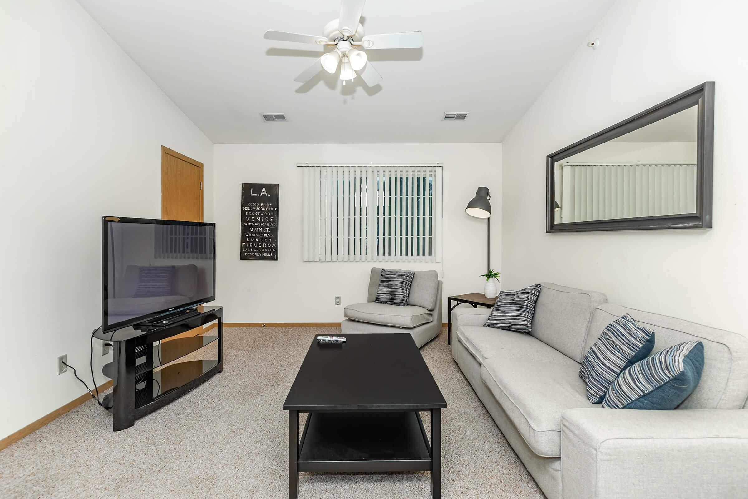 a living room filled with furniture and a tv