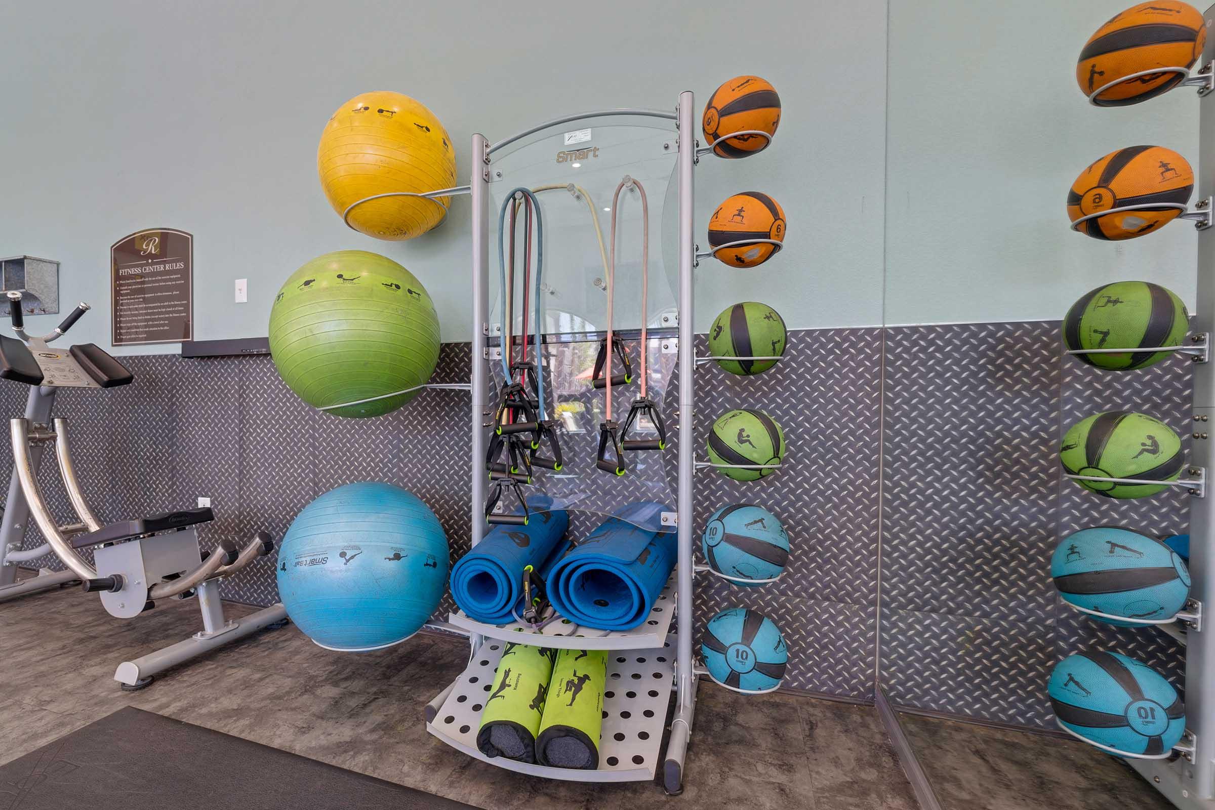 gym with yoga balls