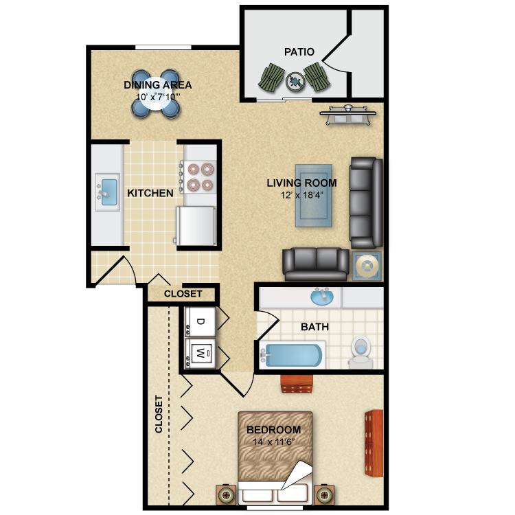Floor plan image of Admiral: 1BR 1BA
