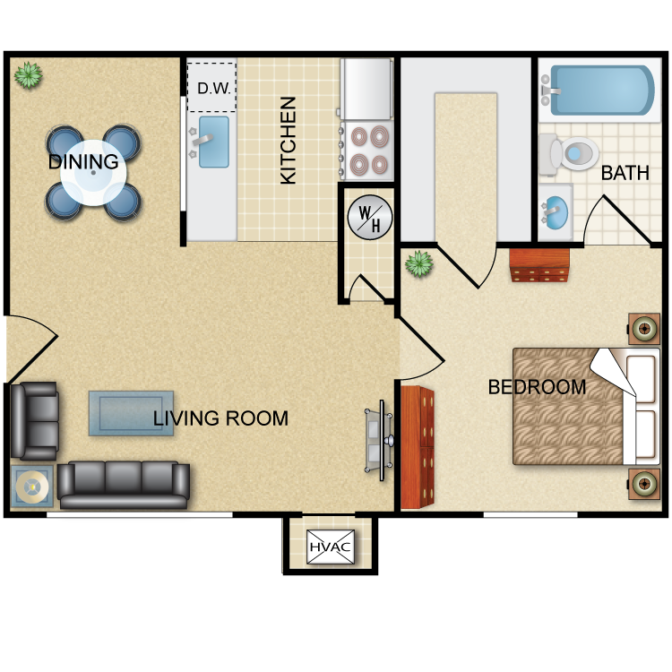 Floor plan image of Commander: 1BR 1BA