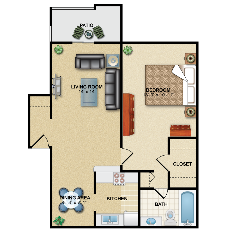 Floor plan image of General: 1BR 1BA