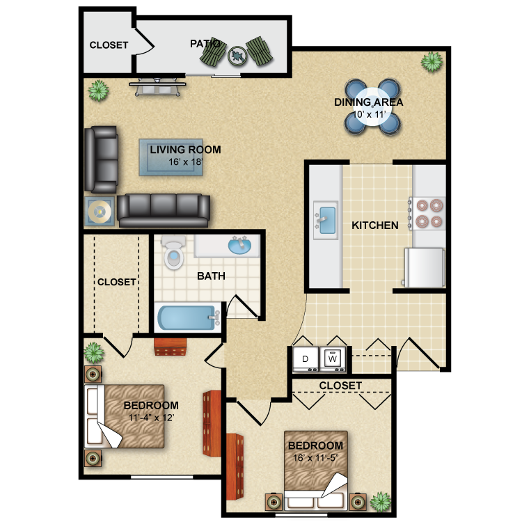 Floor plan image of Premier: 2BR 1BA