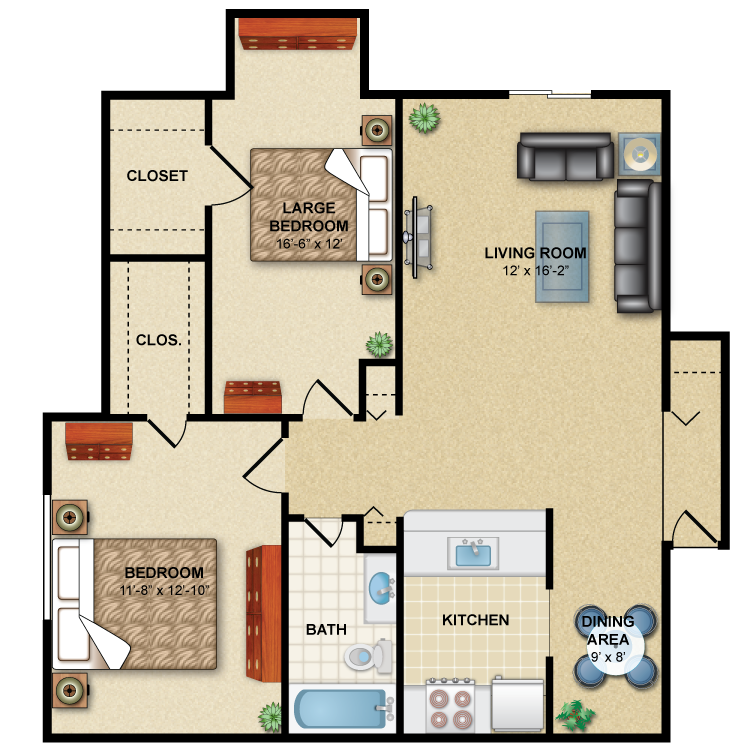 Floor plan image of Secretary: 2BR 1BA