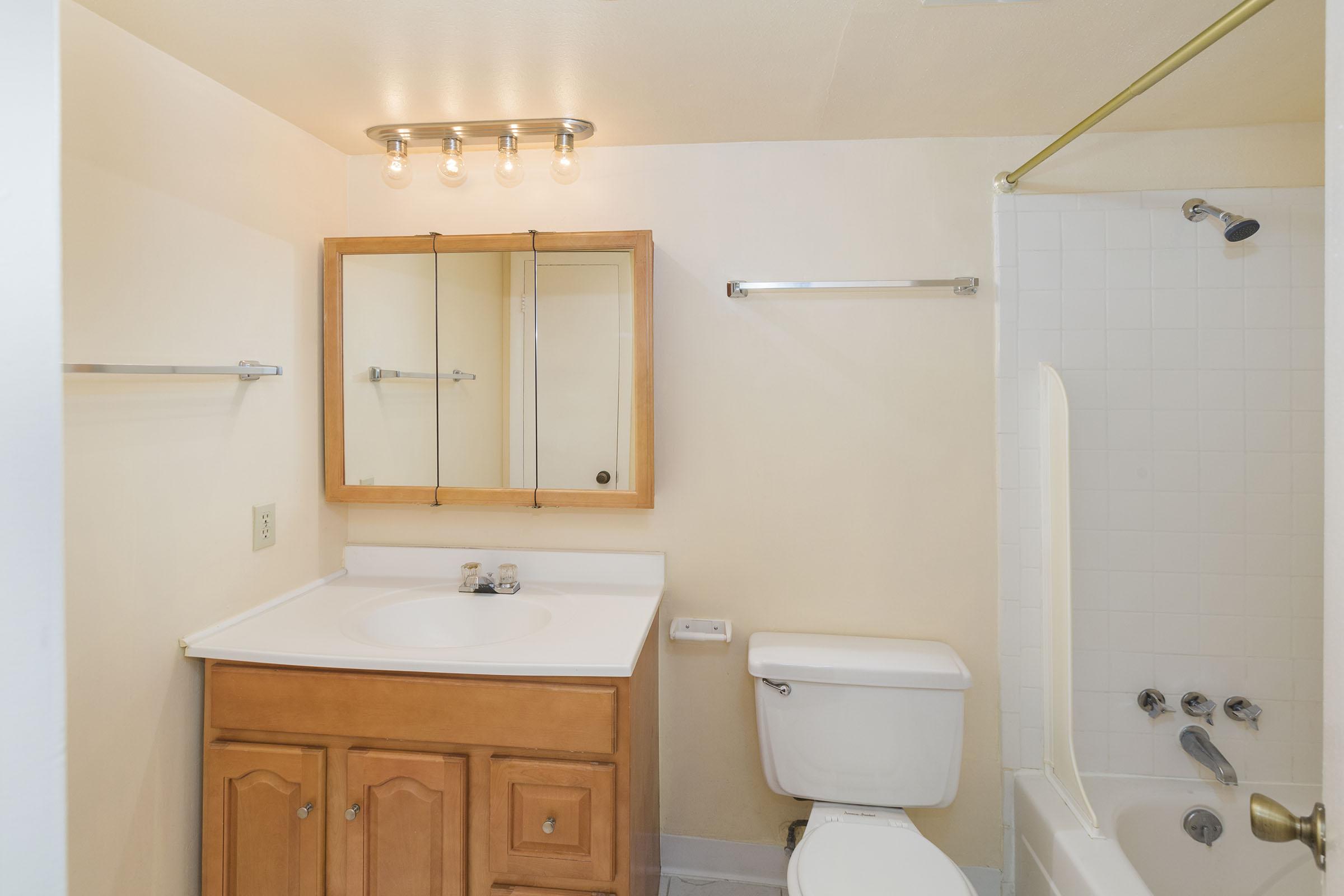 a white sink sitting under a mirror