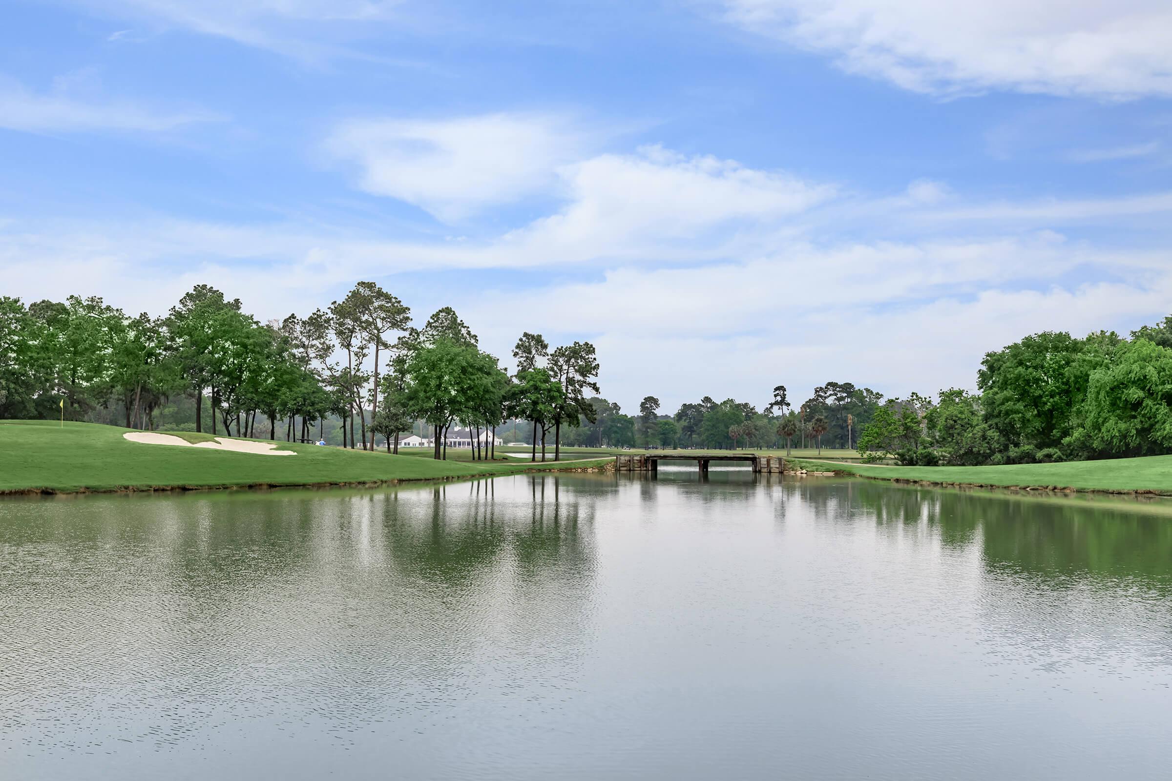 Gorgeous view of adjoining golf course lake.
