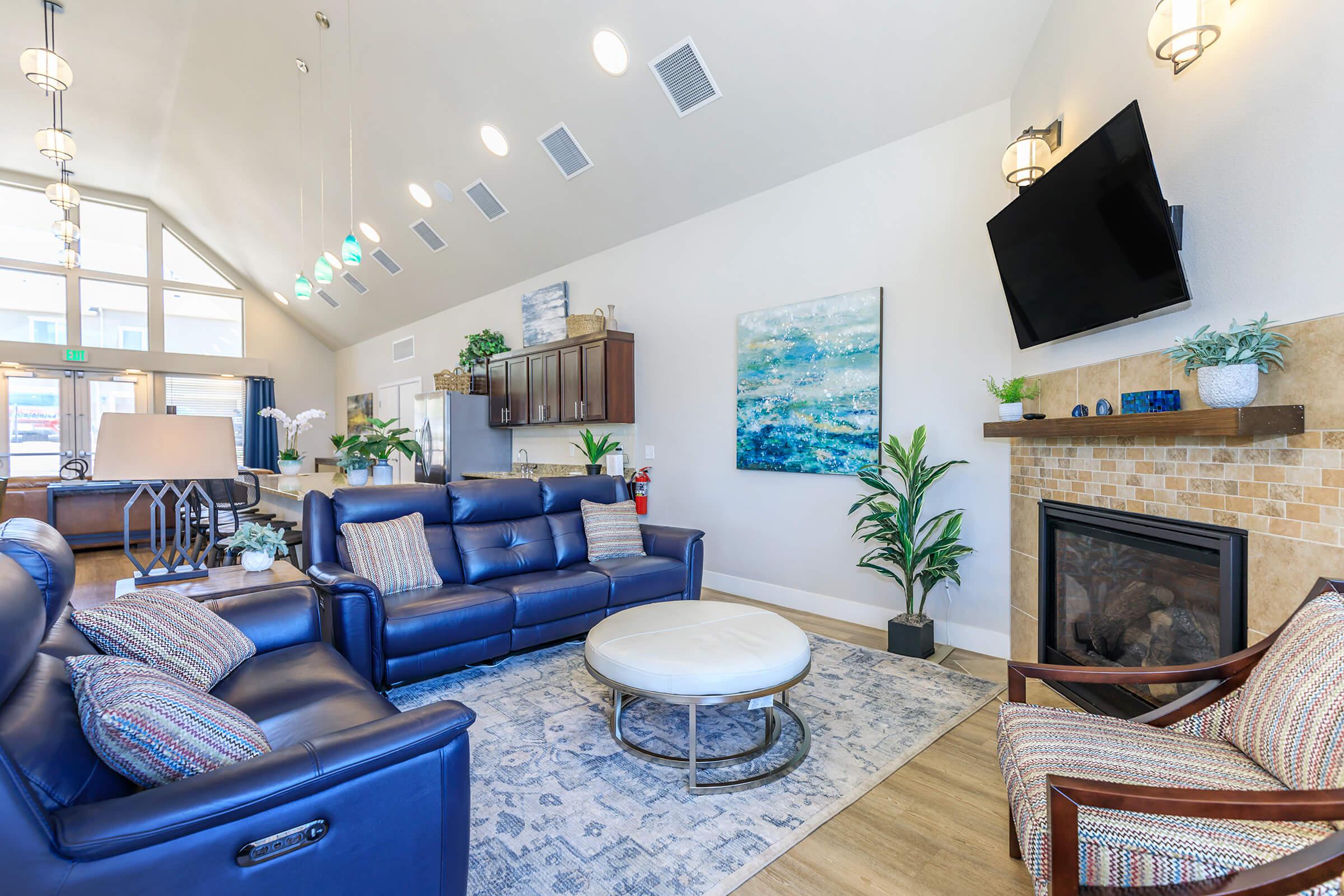 a living room filled with furniture and a fire place