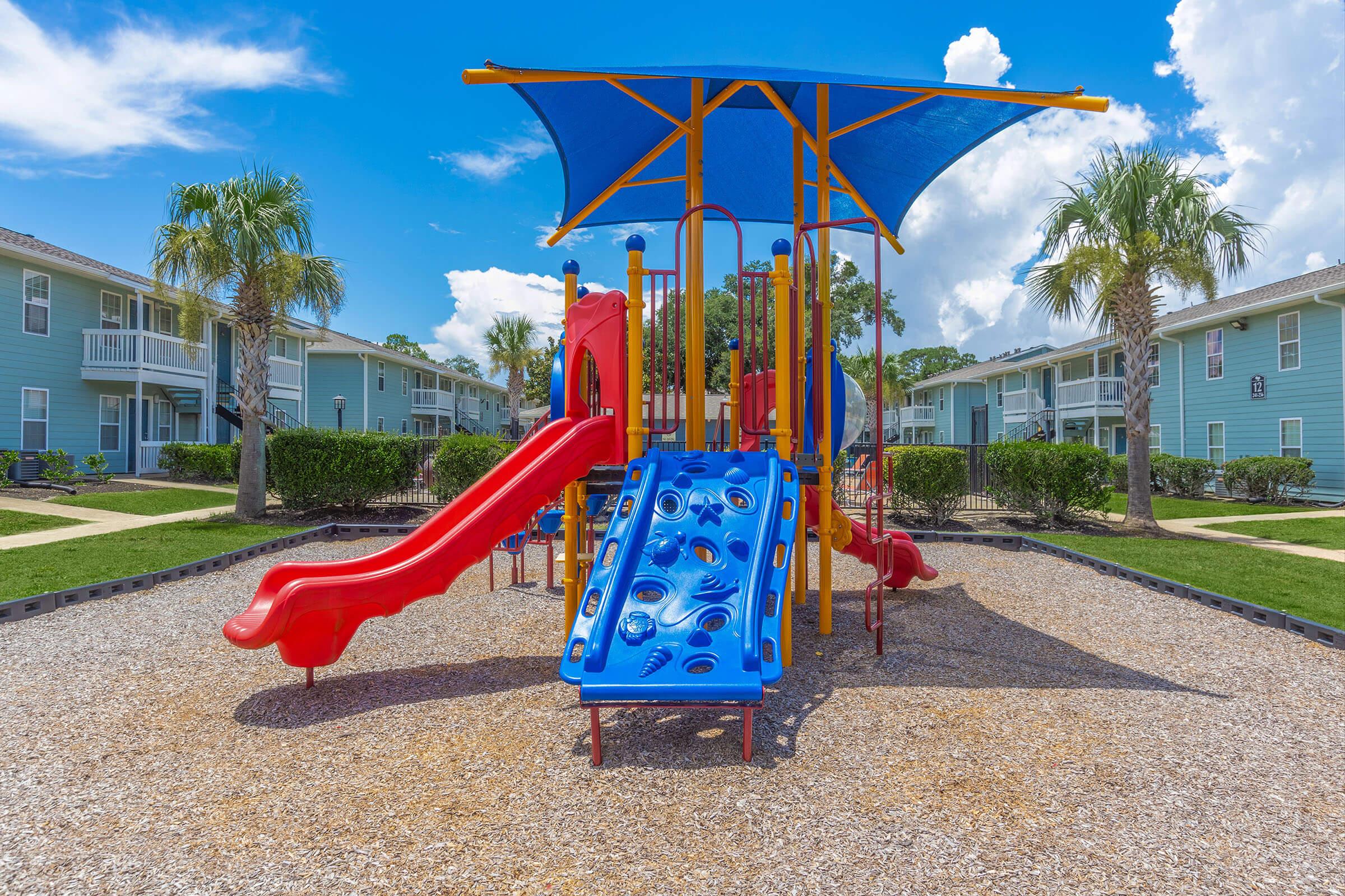 a playground in front of a building