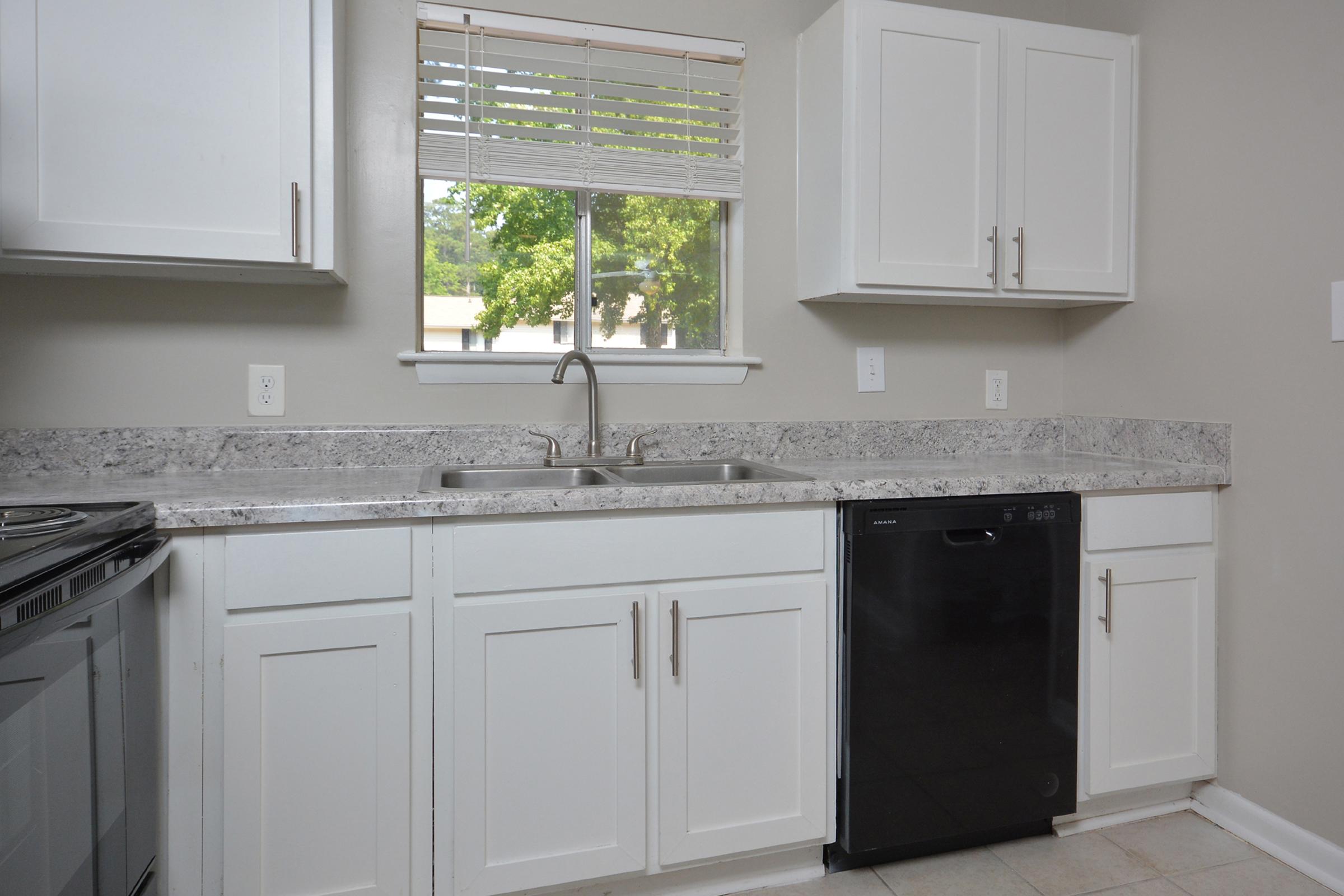 a kitchen with a sink and a window