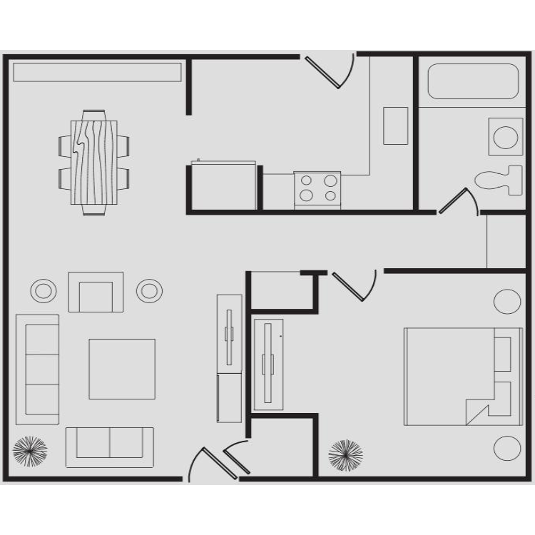 Floor plan image of The Bungalows One Bedroom