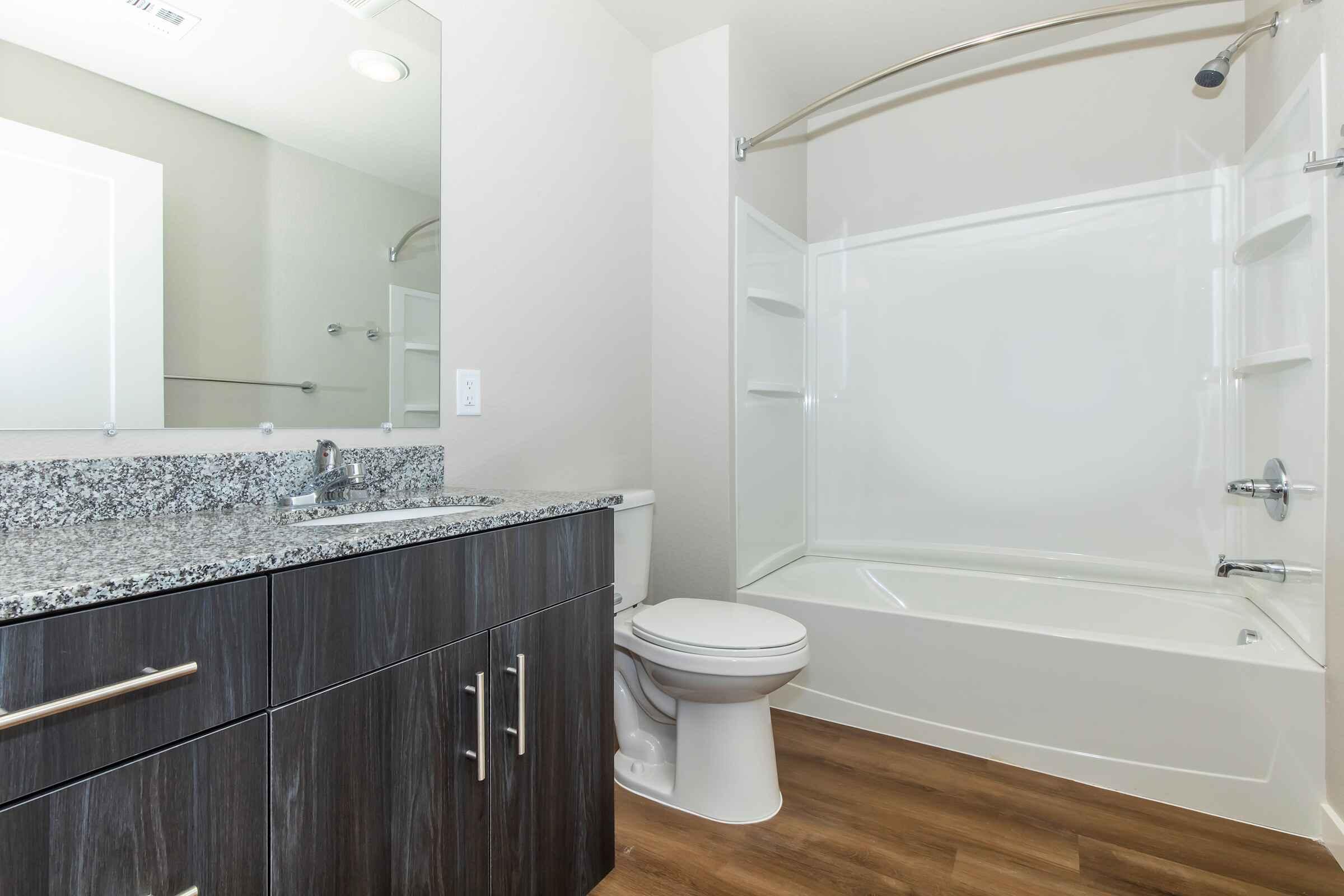 a shower that has a sink and a mirror