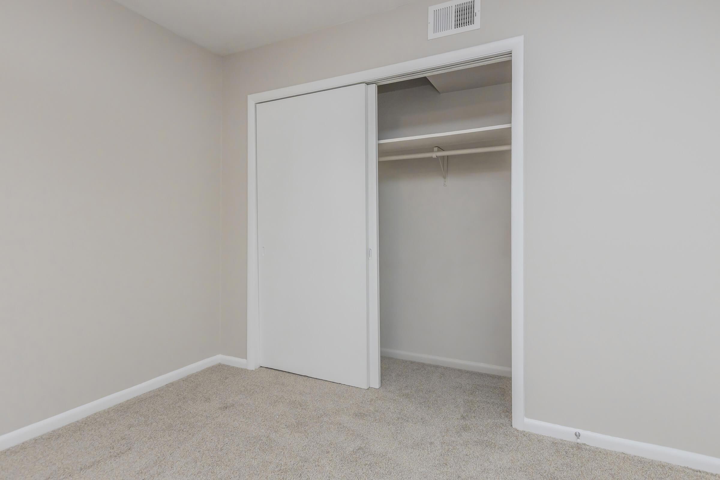 Closet in bedroom of The Nash apartment.