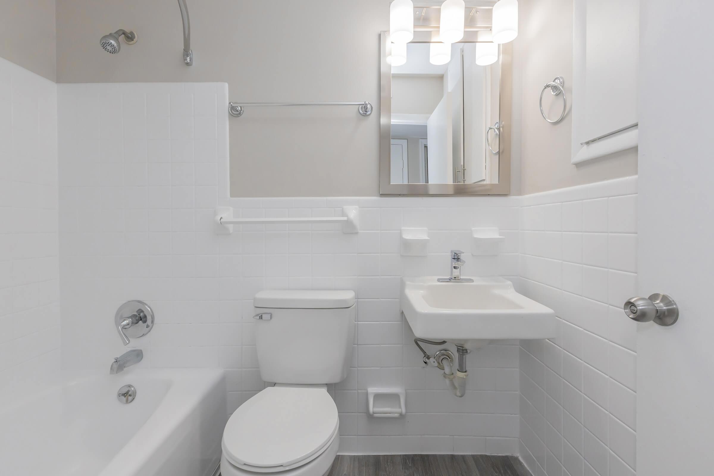 Contemporary bathroom with shower and tub.