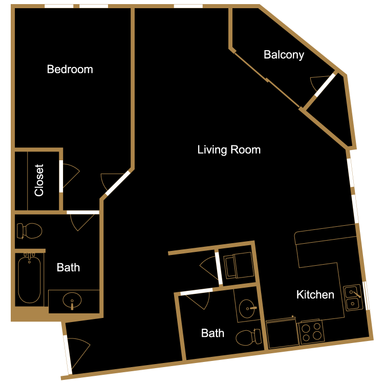 Floor plan image of One Bedroom - F1