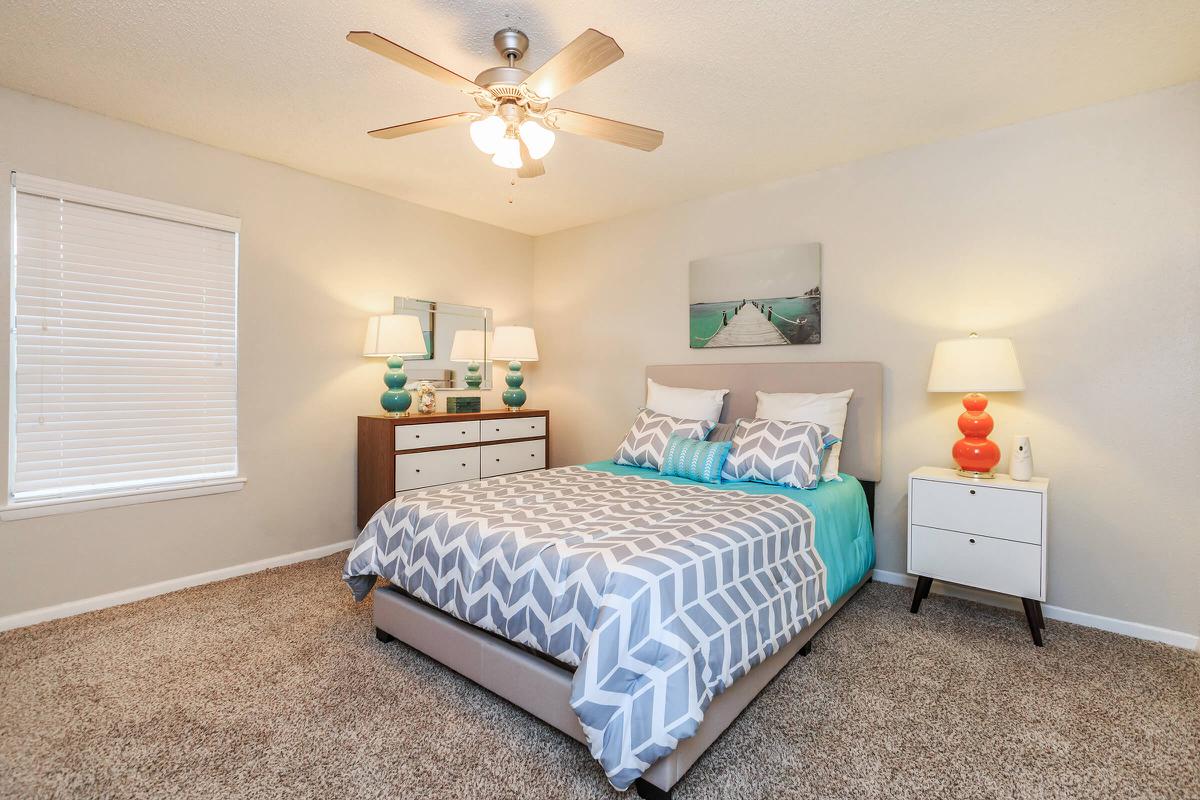 a bedroom with a bed in a room