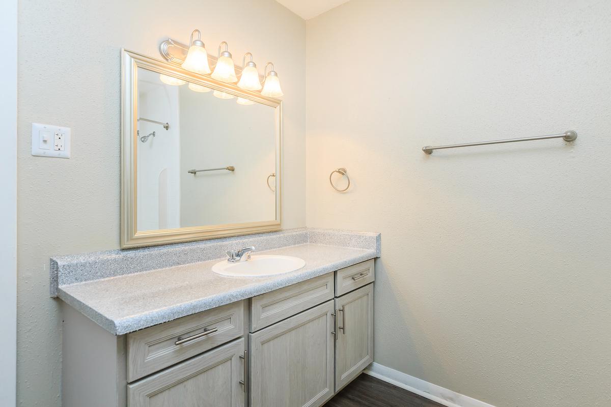 a white sink sitting under a mirror