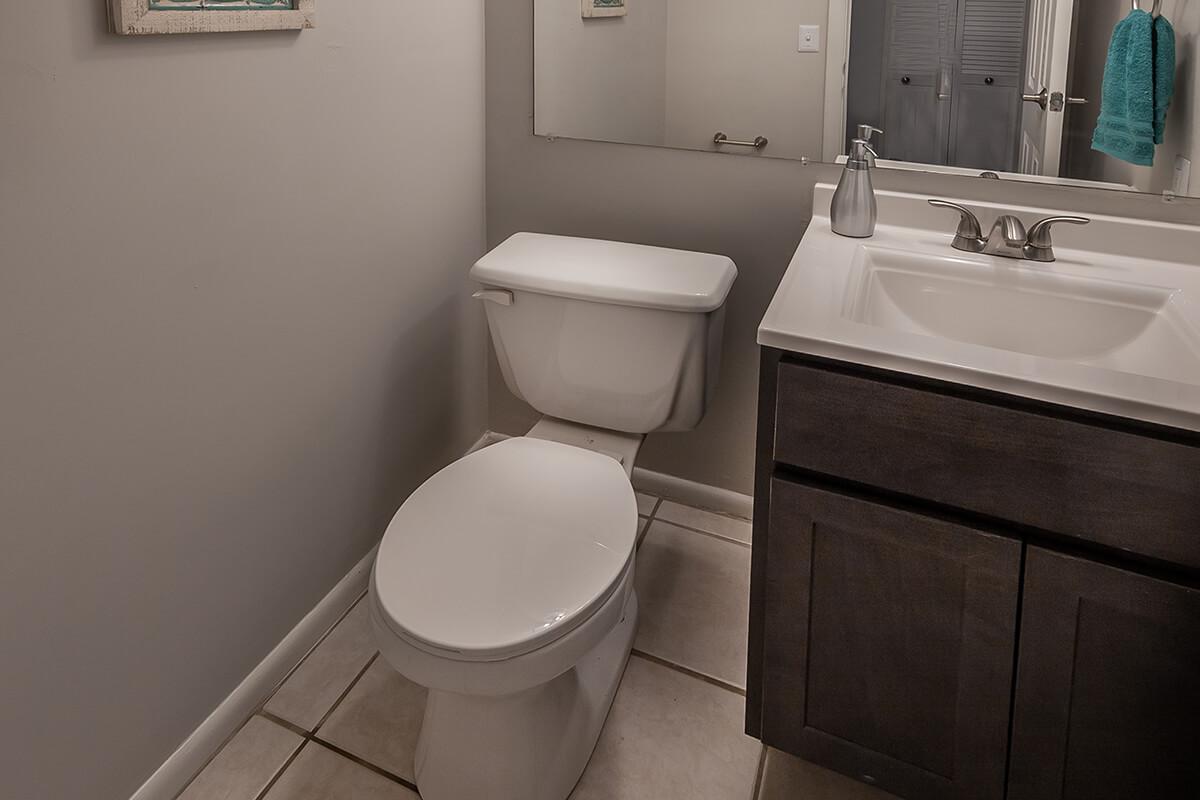 a white sink sitting under a mirror