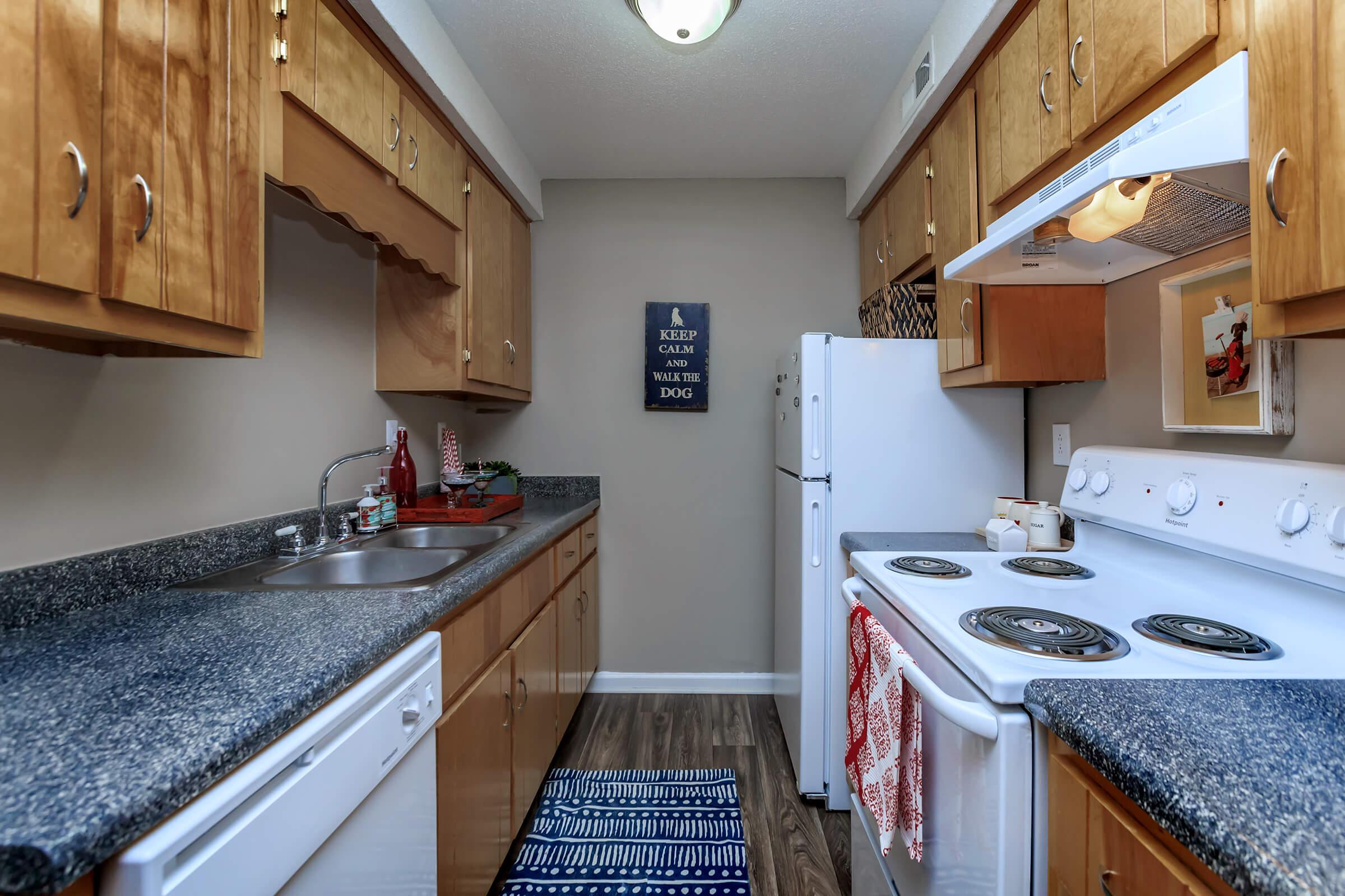 a kitchen with a stove sink and refrigerator