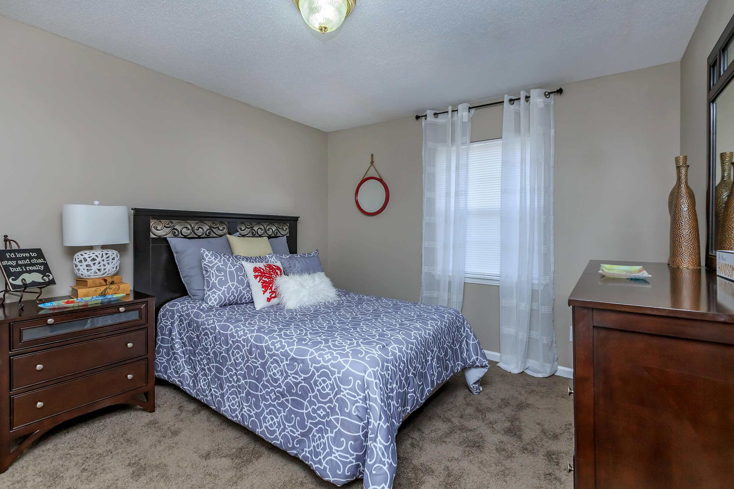 a bedroom with a bed in a room