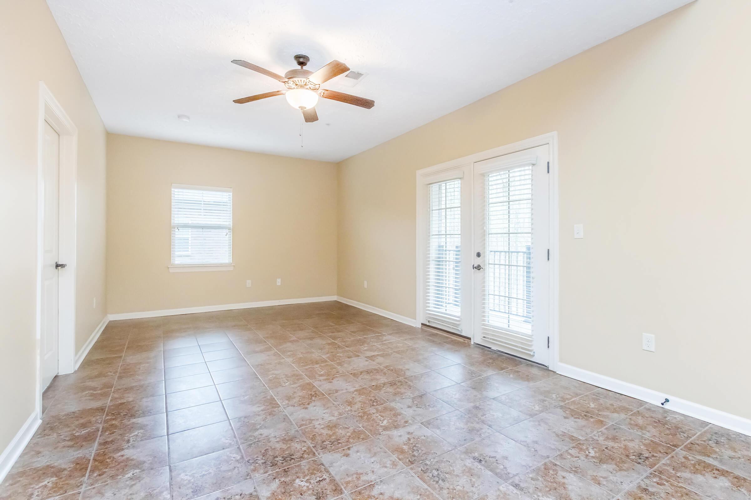 back doors and ceiling fan with light kit