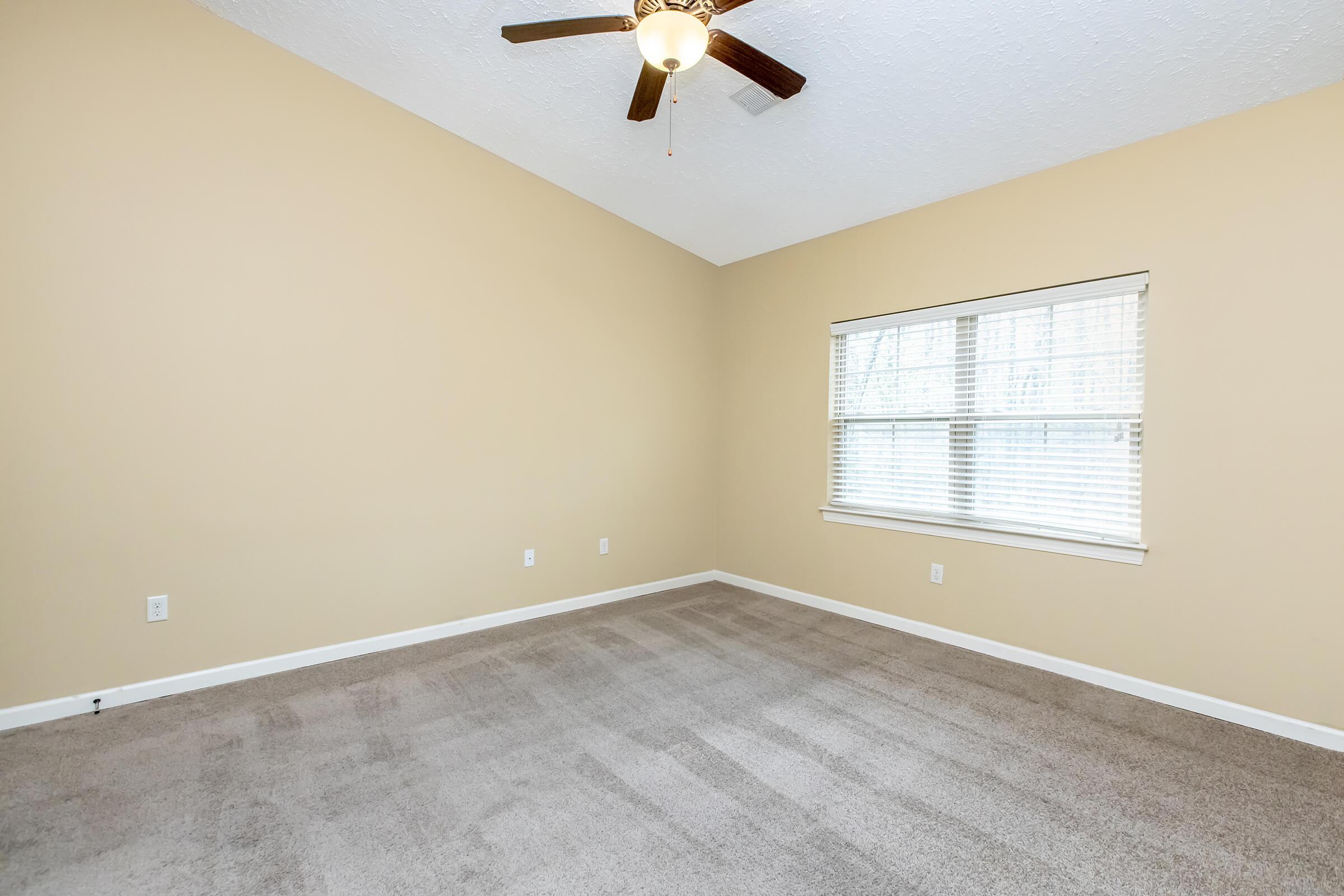 Large bedroom window with carpeted flooring