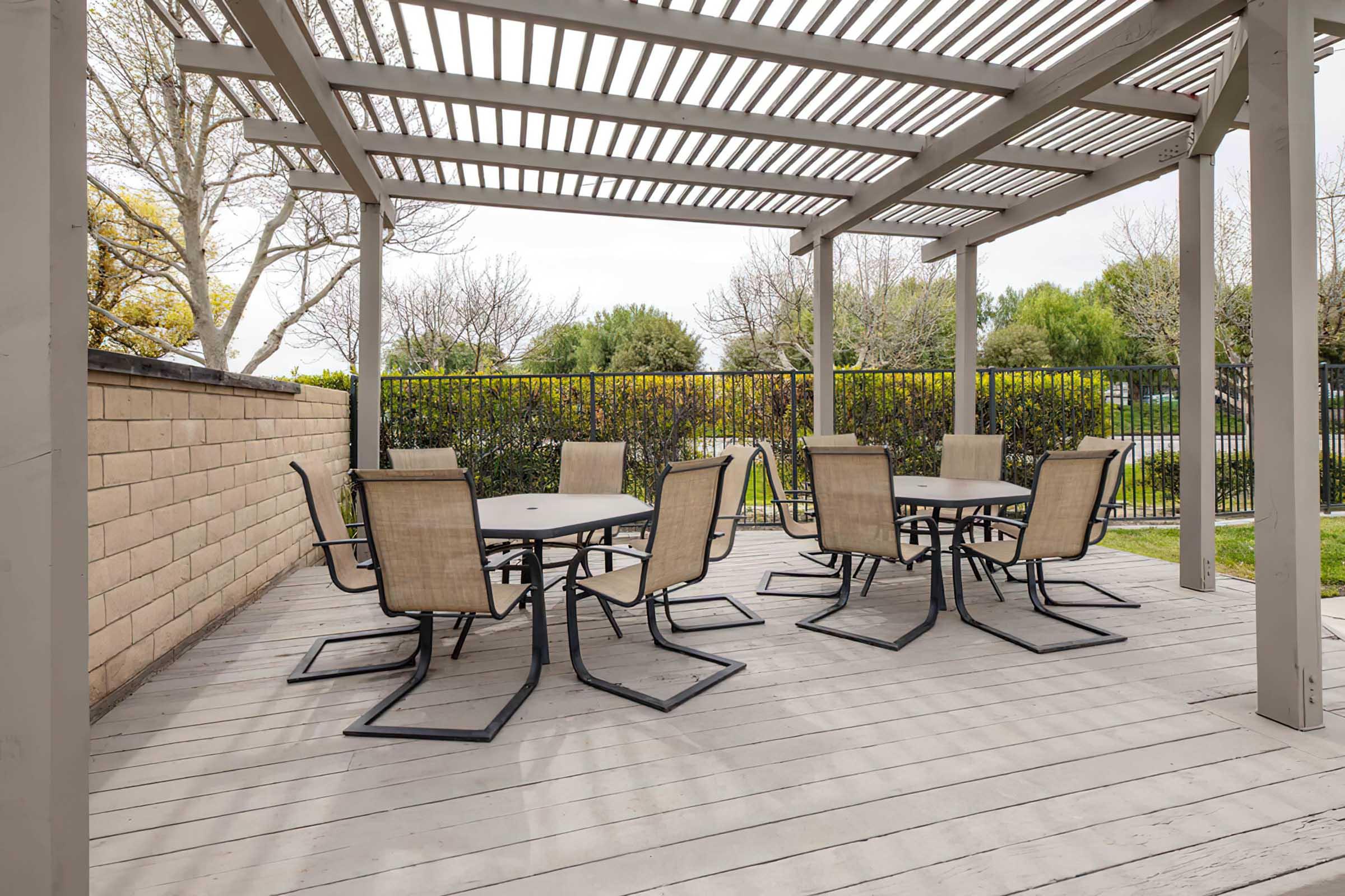 pergola with tables and seating