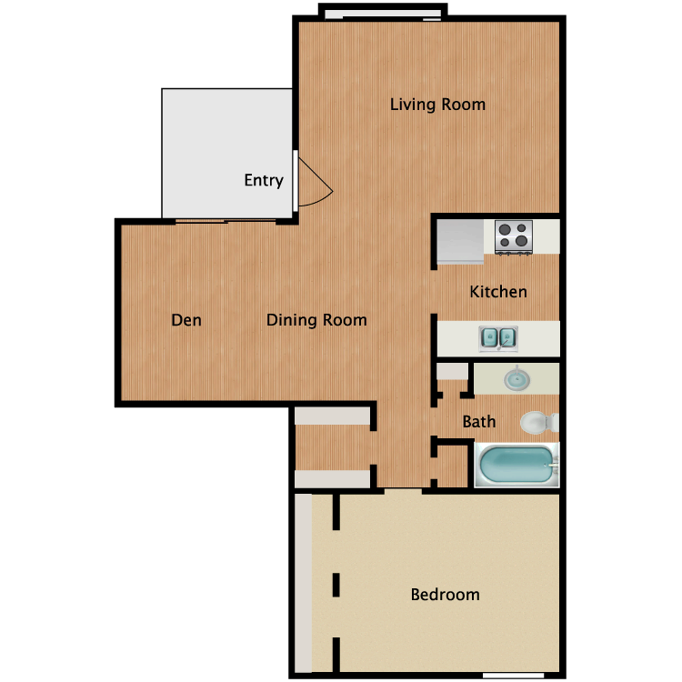 Floor plan image of 1x1 w/Den Reno