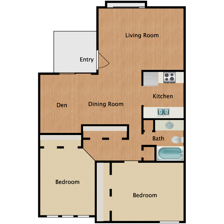 Floor plan image of 2x1 w/Den Reno