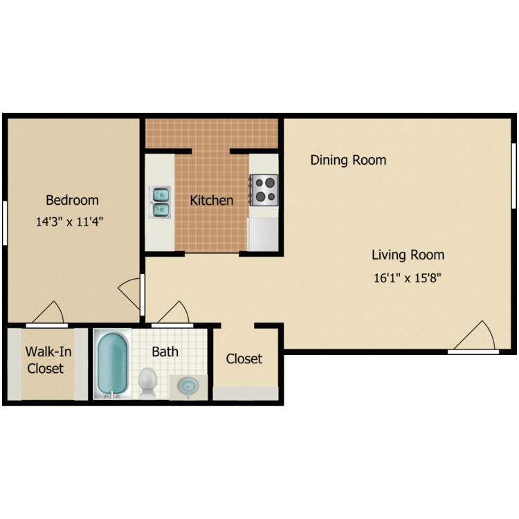 1 Bed 1 Bath Call for Availability floor plan image