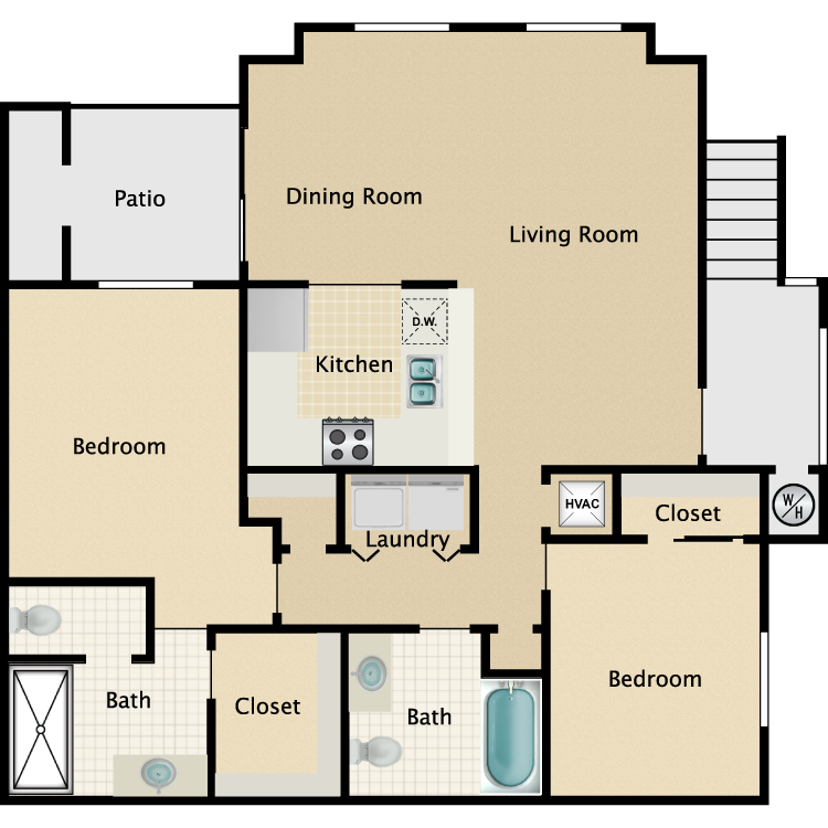 Floor plan image of 2 Bed 2 Bath
