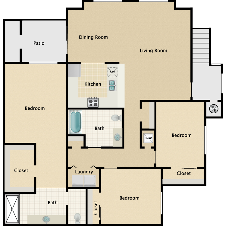 Floor plan image of 3 Bed 2 Bath