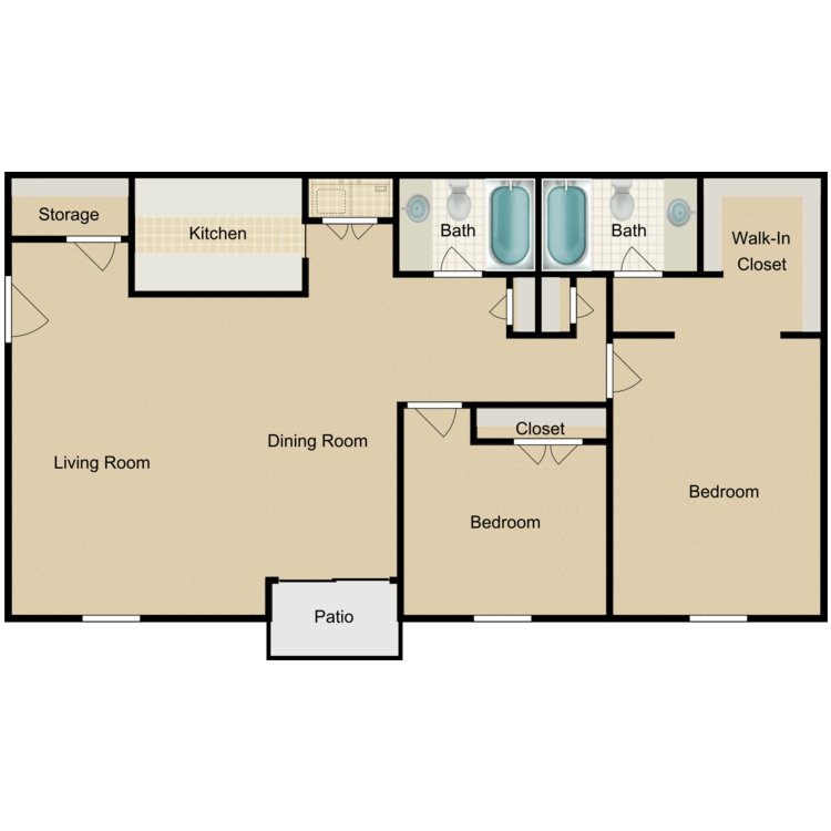 Floor plan image of 2 Bed 2 Bath